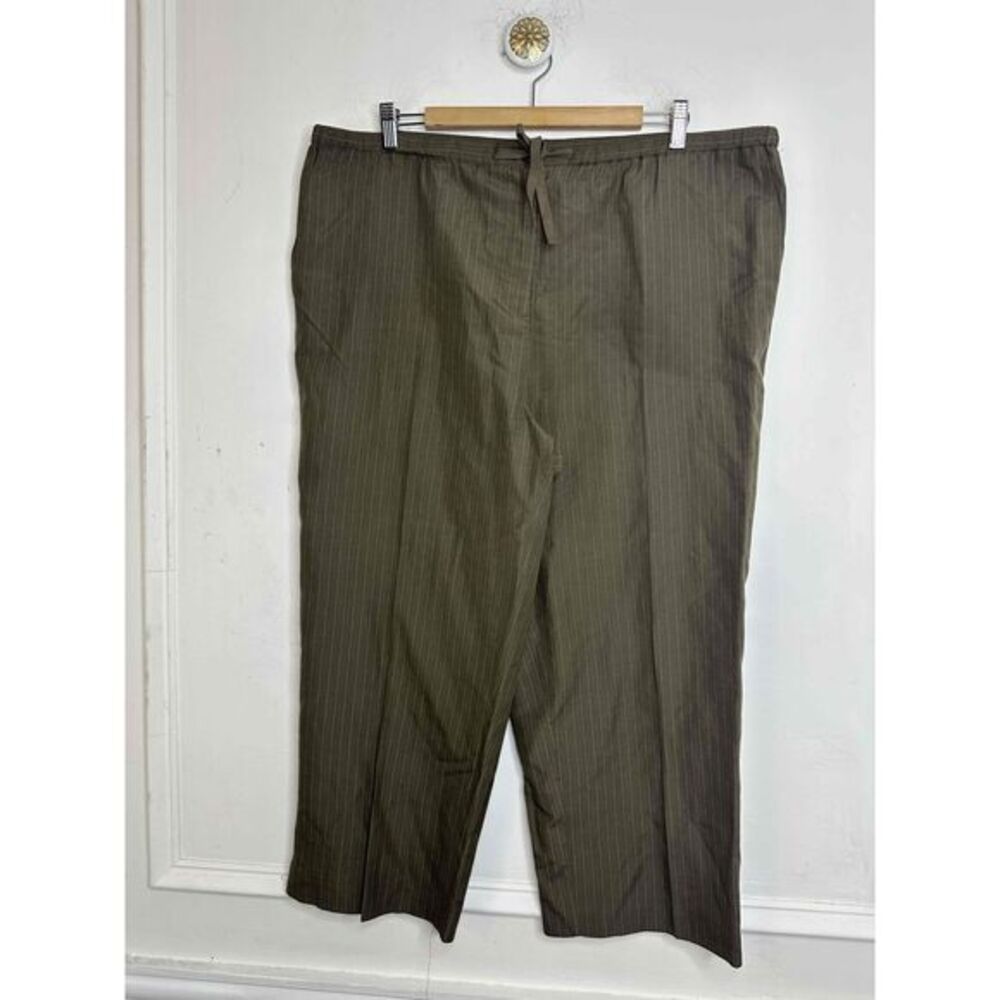 Kate Hill Size 14 Olive Striped Drawstring Cropped Linen Silk Blend Capri